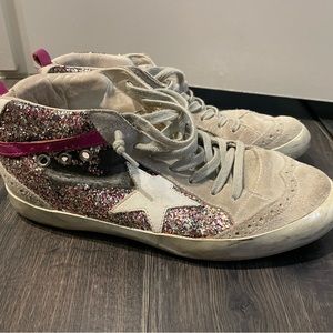 Golden Goose Mid-Star, suede with rainbow glitter, size 38